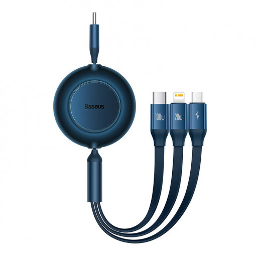 Cablu de date rapid USB-C BASEUS Bright Mirror 4 3in1 USB-C / Lightning / Micro 100W / 3.5A 1.1m - Albastru CAMJ010203