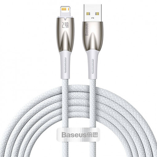 Cablu de date USB la Lightning Baseus Glimmer, 2.4A, 2m (alb) CADH000302