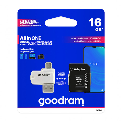 Card memorie microSDXC 16GB GoodRam cl. 10 UHS-I + adaptor + cititor carduri