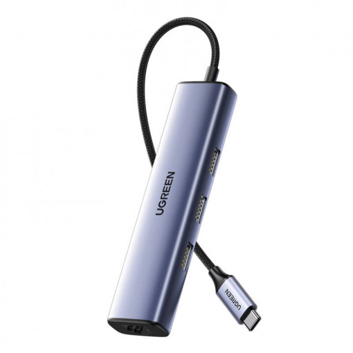 Hub UGREEN CM475 Adaptor USB-C la 3x USB 3.0, RJ45, USB-C PD (gri) 60600