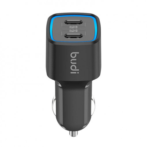 Incarcator Auto Rapid Budi 065R 2x USB-C PD 60W (negru)