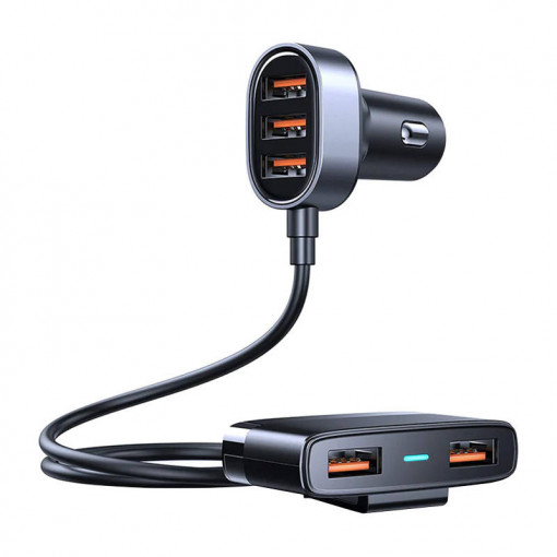 Incarcator Auto Rapid Joyroom JR-CL03 5-Port USB 6.2A, Cablu Extensie 1.5m (Negru)