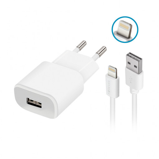 Incarcator de perete Forever TC-01 1x USB 2A alb + cablu Lightning
