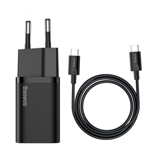 Incarcator de perete rapid Baseus Super Si 1C 25W cu cablu USB-C la USB-C 1m (negru) TZCCSUP-L01