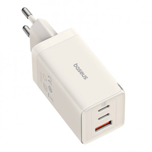Incarcator rapid de perete Baseus GaN5 2x USB-C + USB, 65W + cablu 1m (alb) P10110812227-Z1