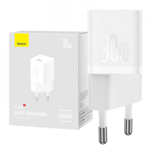 Mini incarcator de perete Baseus GaN5 30W USB-C (alb) CCGN070502