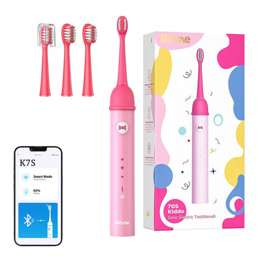 Periuta de dinti sonica cu aplicatie pentru copii si set de sfaturi Bitvae K7S (roz)