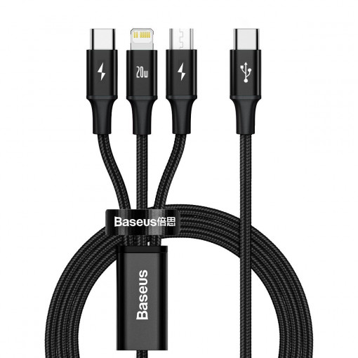 Cablu de date 3-in-1 Baseus Rapid Series USB-C pentru M+L+T 20W 1.5m Negru CAMLT-SC01
