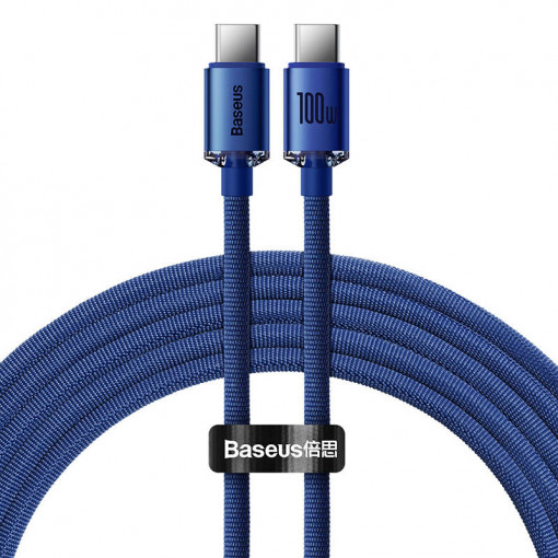 Cablu de date rapid BASEUS Crystal Shine USB-C la USB-C 100W 480Mbps flash charging 2m (albastru) CAJY000703