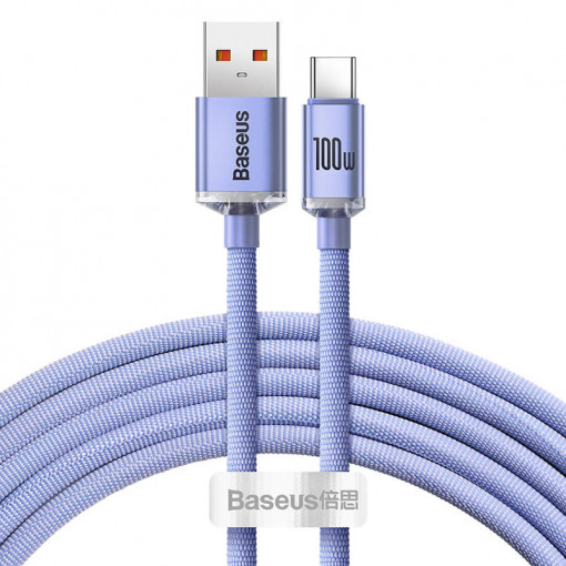Cablu de date rapid Baseus Crystal Shine USB la USB-C, 100W, 2 m (violet) CAJY000505