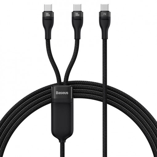 Cablu de date rapid USB 2 in 1 Seria Flash Baseus USB-C la USB-C 100W, 1.5 m (negru) CASS060001