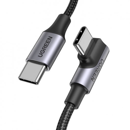 Cablu unghiular USB-C la USB-C UGREEN US334 5A, PD 100W, 2m (negru)
