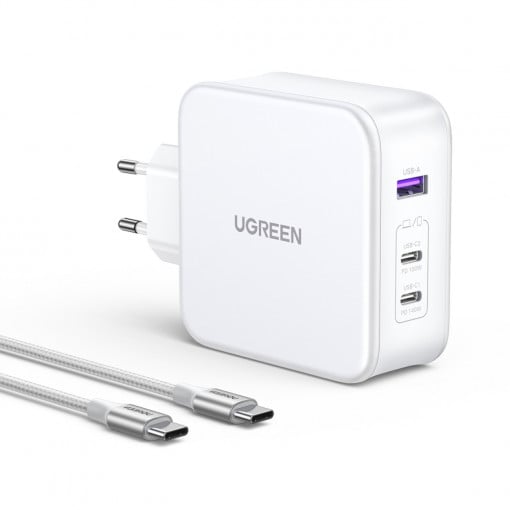 Incarcator de perete rapid UGREEN CD289, 2x USB-C, 1x USB-A, GaN, 140W, cablu 1.5m (alb) 15339