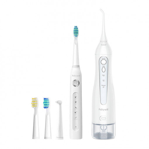 Periuta de dinti sonica FairyWill FW-507+FW-5020E set varfuri + irigator (alb)