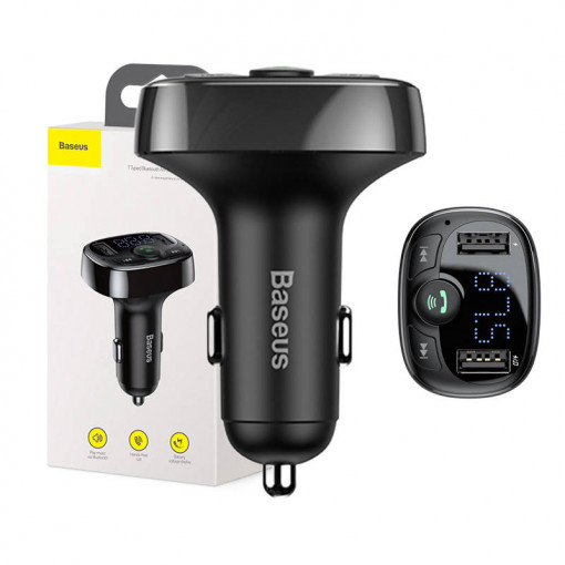 Transmitator FM Baseus tip T Bluetooth 2xUSB microSD (negru) CCMT000001