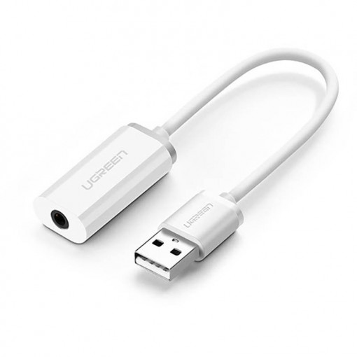 Adaptor audio UGREEN US206, USB la mini mufa AUX de 3.5 mm (alb) 30712