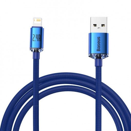 Cablu de date Baseus Crystal Shine USB la Lightning, 2.4 A, 2m (albastru) CAJY000103
