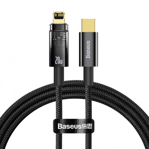 Cablu de date Baseus Explorer, USB-C la Lightning, 20W, 1 m (negru) CATS000001