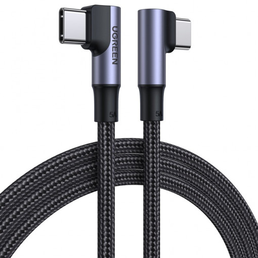 Cablu de date rapid unghiular USB-C la USB-C UGREEN US335, 5A, 100W, 1m (negru) 70696