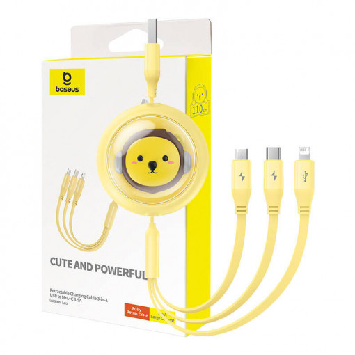 Cablu de incarcare 3in1 Baseus USB la USB-C, USB-M, Lightning 3.5A, 1.1 m (galben) P10362900Y11-00