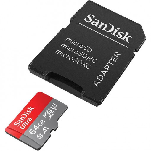 Card memorie microSDXC SanDisk Android 64GB 140MB/s A1 Cl.10 UHS-I + adaptor
