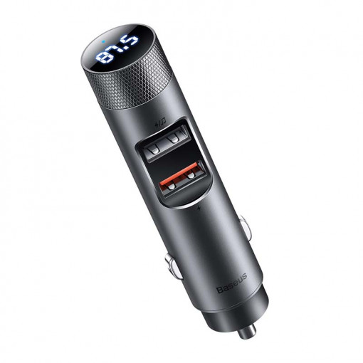 Incarcator MP3 wireless pentru masina Baseus Energy Column Pro, Bluetooth 5.0, 2xUSB, 30W (gri) CDNL000014