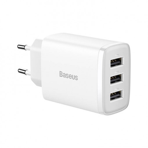 Incarcator rapid compact Baseus, 3x USB, 17 W (alb) CCXJ020102