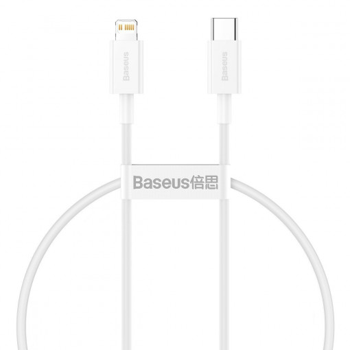 Cablu de date Baseus Superior Series USB-C la Lightning, 20W, PD, 0.25m (alb) CATLYS-02