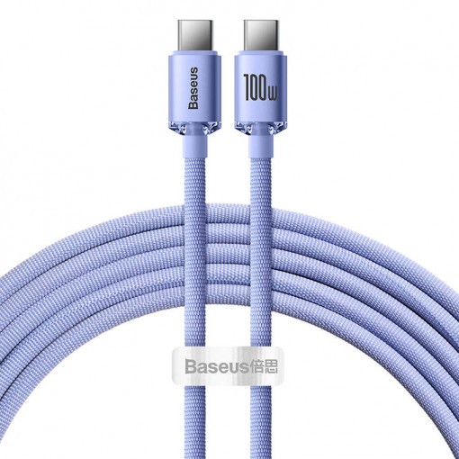 Cablu de date rapid BASEUS Crystal Shine USB-C la USB-C 100W 480Mbps flash charging 2m (mov) CAJY000705