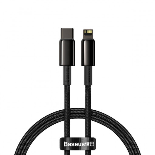 Cablu de date rapid Baseus Tungsten Gold USB-C la Lightning PD 20W 1m (negru) CATLWJ-01