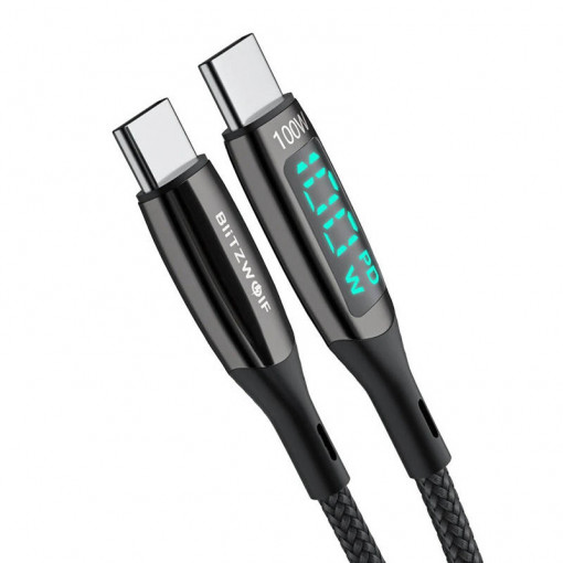 Cablu de date rapid Blitzwolf BW-TC23 USB-C la USB-C, 100W 1.8 m (negru)