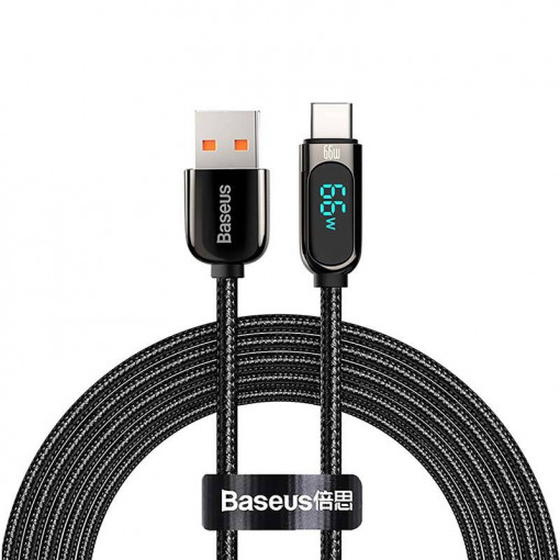 Cablu de date rapid cu afisaj Baseus USB la USB-C, 66W, 1 m (negru) CASX020001