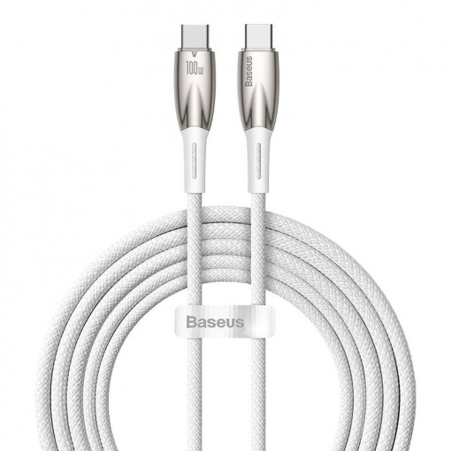 Cablu de date rapid USB-C la USB-C Baseus Glimmer Series, 100W, 2m (alb) CADH000802