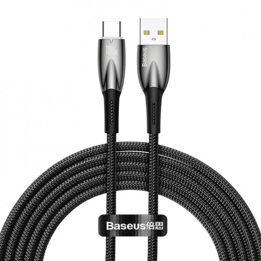 Cablu de date rapid USB la USB-C Baseus Glimmer Series, 100W, 2m (negru) CADH000501
