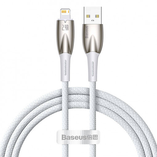 Cablu de date USB la Lightning Baseus Glimmer, 2.4A, 1m (alb) CADH000202