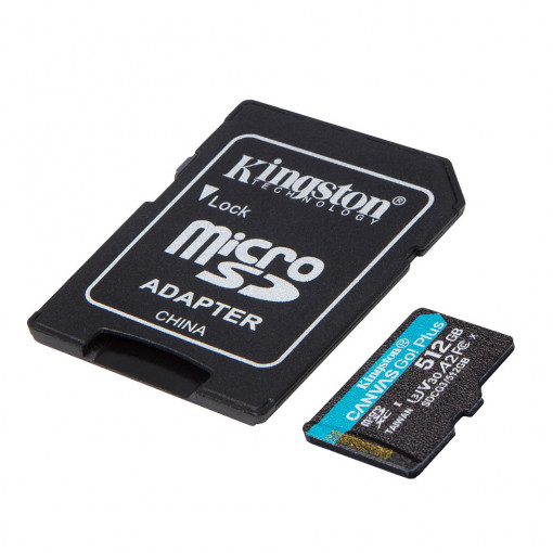 Card memorie microSDXC Canvas Go! Plus Kingston 512GB cl. 10 UHS-I 170 MB/s + adaptor