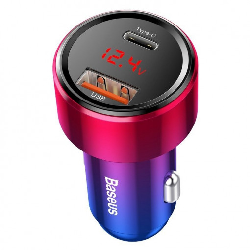 Incarcator de masina Baseus Magic USB + USB-C QC 4.0 PD 45W (rosu+albastru) CCMLC20C-09