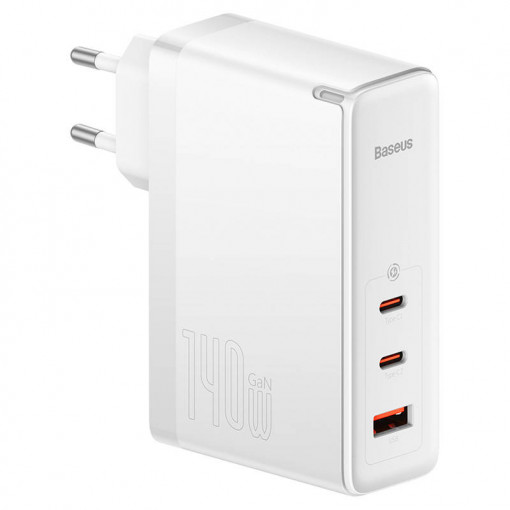 Incarcator de perete Baseus GaN5 Pro 2xUSB-C + USB, 140W (alb) CCGP100202