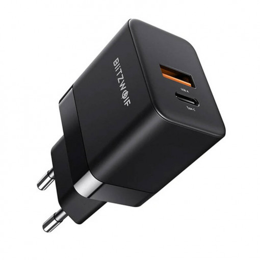 Incarcator de perete Blitzwolf BW-S21 GaN 35W, USB + USB-C (negru)