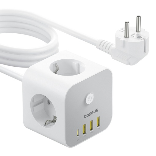 Incarcator de Perete Prelungitor Electric Baseus PowerCombo 7in1 Cube 3AC+3U+1C 20W, 1.5 m (Alb)