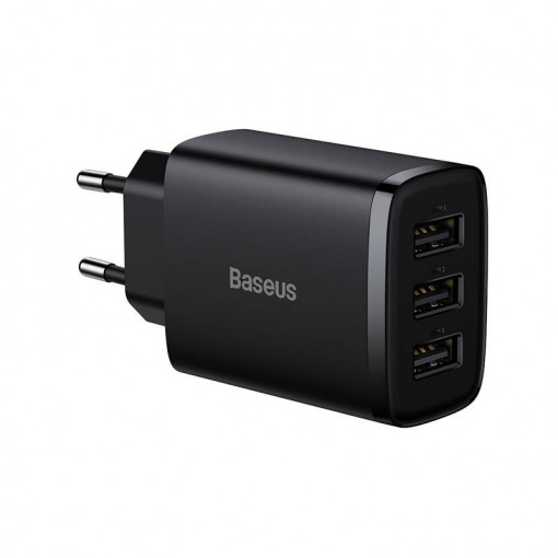 Incarcator rapid compact Baseus, 3x USB, 17 W (negru) CCXJ020101