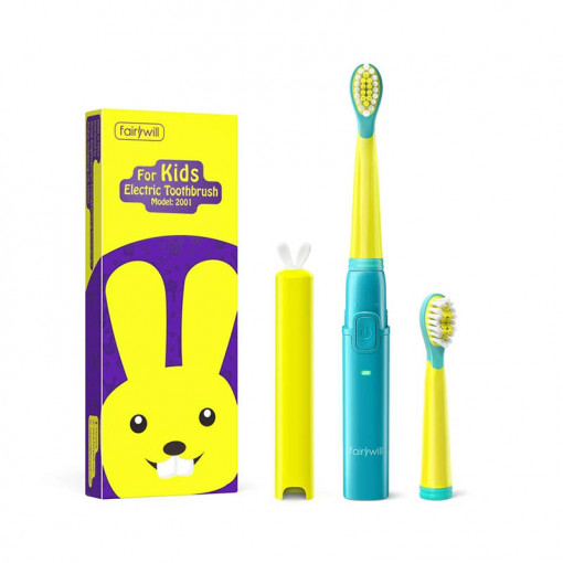 Periuta de dinti sonica copii cu set de cap FairyWill FW-2001 (albastru/galben)