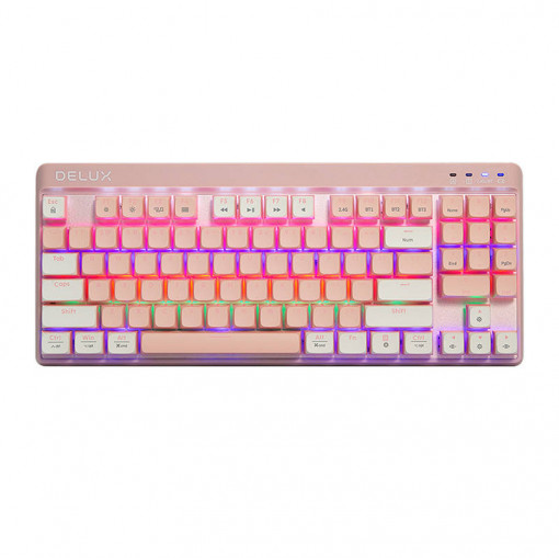 Tastatura mecanica wireless pentru gaming Delux KM18DB RGB (alb/roz)