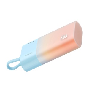 Baterie Externa Powerbank Baseus Popsicle 5200mAh 20W Cablu Lightning Incorporat + Cablu Alb Baseus Simple USB-C - USB-C 60W/20V/3A/30cm (Albastru/Portocaliu)
