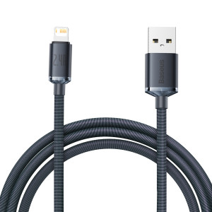 Cablu de date Baseus Crystal Shine USB la Lightning, 2.4 A, 2m (negru) CAJY000101 - Img 1