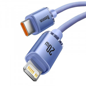 Cablu Incarcare Rapida Baseus Crystal USB-C la Lightning, 20W, PD, 2m (violet) CAJY000305