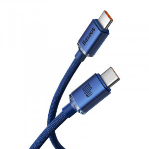 Cablu de date rapid Baseus Crystal Shine USB-C la USB-C, 100W, 1.2 m (albastru) CAJY000603 - Img 7