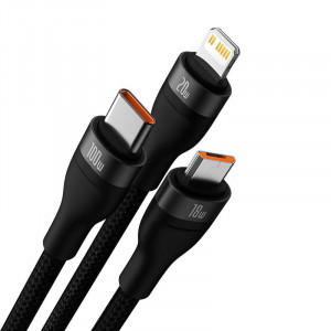 Cablu Incarcare rapida USB BASEUS Flash 3in1 USB-C / Lightning / Micro 100W 1.2m - Negru CASS030101