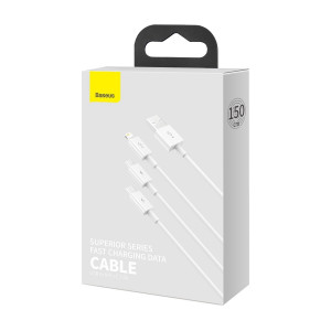 Cablu Incarcare Rapida USB 3in1 Baseus Superior Series, USB la micro USB / USB-C / Lightning, 3.5 A, 1.2 m (alb) CAMLTYS-02