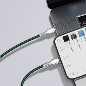 Cablu Incarcare Rapid USB-C la Lightning Baseus Cafule 20W 2m (Verde) CATLJK-B06